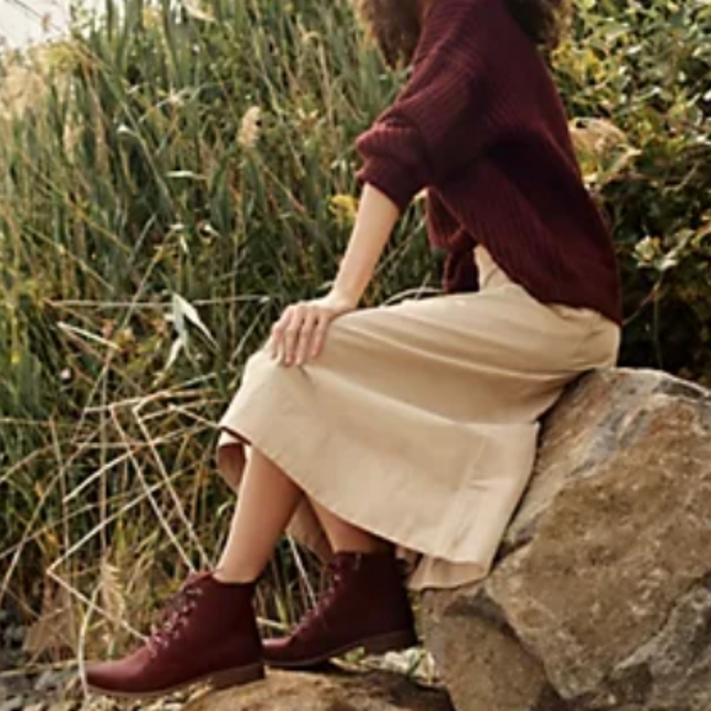 Earth New Leather Janel Lace Up Ankle Boots Burgundy Brown Women 8 - Picture 6 of 7